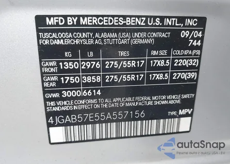 2005 Mercedes-Benz Ml 350 4Matic из США, поврежденный, VIN 4JGAB57E55A557156